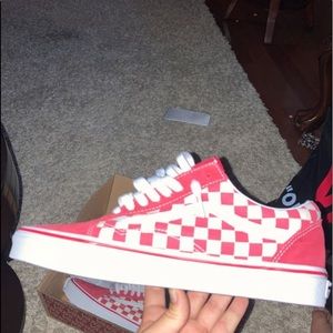 Red checkerboard vans size 10.5